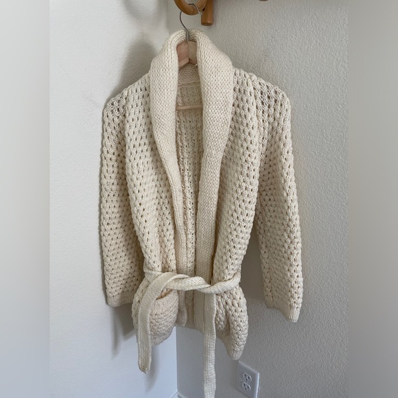 Vintage Sweaters - Vintage handmade 70s crochet cardigan cream ivory size XS/S chunky grandmacore